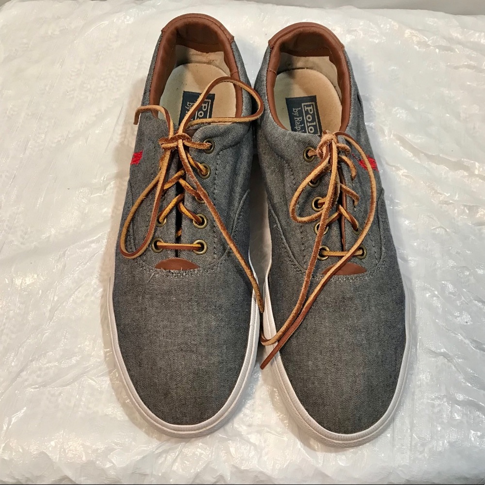 Polo By Ralph Lauren Gray Blue Canvas Deck Sneakers VAUGHN 11 D